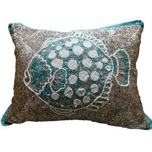 Beautiful Beaded Turquoise Fish Pillow by Atira Designs